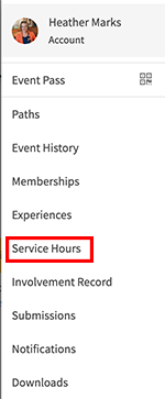 Screenshot of user drawer, highlighting the Service tool